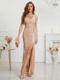 Women V-neck sequined evening dress