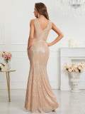 Women V-neck sequined evening dress