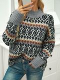 Women long sleeve Round Neck jacquard sweater
