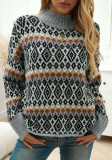 Women long sleeve Round Neck jacquard sweater