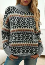 Women long sleeve Round Neck jacquard sweater