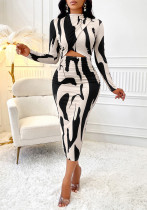 Women printed long-sleeved Bodycon Dress