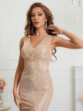 Women V-neck sequined evening dress