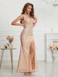 Women V-neck sequined evening dress