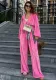 Women Casual Velvet zipper hooded top and wide-leg pants Two Piece Set