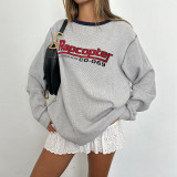 Women American Casual Letter Print Loose Hoodies Round Neck T-Shirt Top