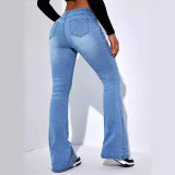 Women Elastic Bell Bottom Denim Pants