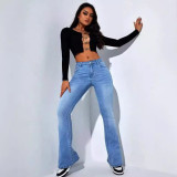 Women Elastic Bell Bottom Denim Pants