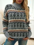 Women long sleeve Round Neck jacquard sweater