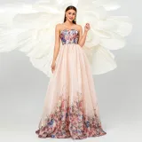 Strapless Formal Party Evening Dress Bridesmaid Dress Long Mesh Swing Dress