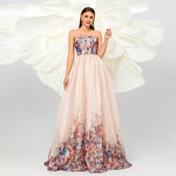 Strapless Formal Party Evening Dress Bridesmaid Dress Long Mesh Swing Dress