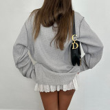 Women American Casual Letter Print Loose Hoodies Round Neck T-Shirt Top