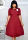 Plus Size Women summer Round Neck African pleated dress with belt