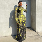 Women Fall Style Street 3D Printed Dress