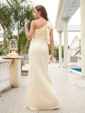 Women beige sequined elegant evening dress