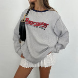 Women American Casual Letter Print Loose Hoodies Round Neck T-Shirt Top