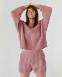 Fashion Autumn Winter Knitting Round Neck Long Sleeve Loose Casual Two-Piece Shorts Set