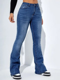 Women Elastic Bell Bottom Denim Pants