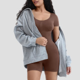 Women's Body Fitted Slim Waist Short Sleeve Slimming Jumpsuit Seamless Jumpsuit