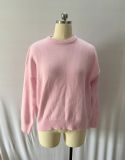 Women Loose-Cut Winter Pink Round Neck Casual Sweater