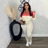 Autumn Contrast Color Zipper Patchwork Top Tight Fitting Pants Sports Two-Piece Set