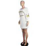 Women Round Neck Casual Sequin Short Sleeve Maxi Dress