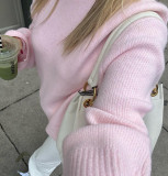 Women Loose-Cut Winter Pink Round Neck Casual Sweater