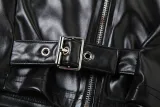 Autumn Winter Women's Fashion Contrast Slim Round Neck Pu Leather Jacket Coat