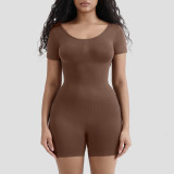 Women's Body Fitted Slim Waist Short Sleeve Slimming Jumpsuit Seamless Jumpsuit