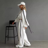 Fashion Casual Autumn Winter Sports Two-Piece Pullover Top High Waist Loose Trousers Set