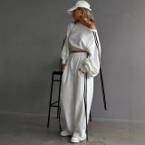 Fashion Casual Autumn Winter Sports Two-Piece Pullover Top High Waist Loose Trousers Set