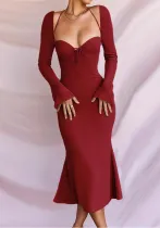 Autumn Halter Neck Long-Sleeved Slim Bodycon Dress