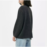 Women Loose-Cut Winter Pink Round Neck Casual Sweater