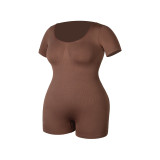 Women's Body Fitted Slim Waist Short Sleeve Slimming Jumpsuit Seamless Jumpsuit