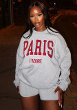 Letter Printed Autumn Winter Women's Long Sleeve Round Neck Top Shorts Fashion Casual Two Piece Set