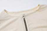Women Autumn Winter Fashion Long Sleeve Round Neck Zipper Top Slim Trousers Two Piece Set