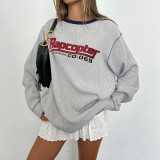 Women American Casual Letter Print Loose Hoodies Round Neck T-Shirt Top