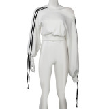 Fashion Casual Autumn Winter Sports Two-Piece Pullover Top High Waist Loose Trousers Set