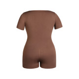 Women's Body Fitted Slim Waist Short Sleeve Slimming Jumpsuit Seamless Jumpsuit