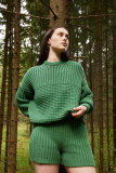 Fashion Autumn Winter Knitting Round Neck Long Sleeve Loose Casual Two-Piece Shorts Set