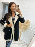 Women Solid Lambswool Patchwork Casual Jacket