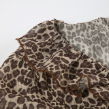 Women Sexy Ruffle Edge V Neck Animal Print Bell Bottom Sleeve Top