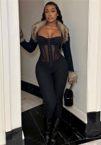 Spring Women's Fashion Strap Sexy See-Through Slim Fit Jumpsuit