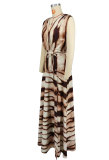 Women's Printed V-Neck Sleeveless Slit Long Dress