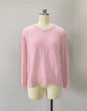 Women Loose-Cut Winter Pink Round Neck Casual Sweater
