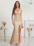 Women V-neck sequined evening dress