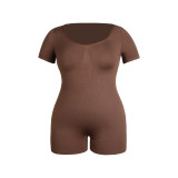 Women's Body Fitted Slim Waist Short Sleeve Slimming Jumpsuit Seamless Jumpsuit