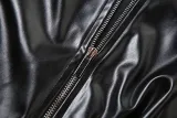 Autumn Winter Women's Fashion Contrast Slim Round Neck Pu Leather Jacket Coat