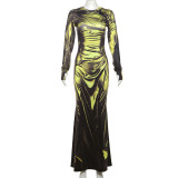 Women Fall Style Street 3D Printed Dress