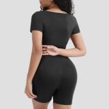 Women's Body Fitted Slim Waist Short Sleeve Slimming Jumpsuit Seamless Jumpsuit